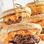 Burgers with homemade pimento cheese.