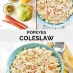 Copycat Popeyes coleslaw ingredients and the slaw in a bowl.
