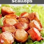 Copycat Red Lobster bacon-wrapped scallops over lettuce leaves on a plate.