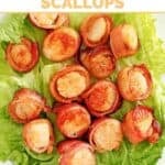 Copycat Red Lobster bacon-wrapped scallops on top of lettuce leaves.