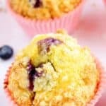 Copycat Starbucks blueberry muffin with streusel on top.