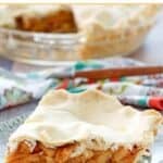 A slice of sugar free apple pie and the pie behind it.