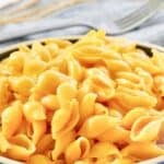 A bowl of creamy copycat Velveeta shells and cheese.