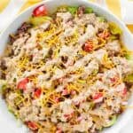 Ground beef chopped salad with creamy dressing.