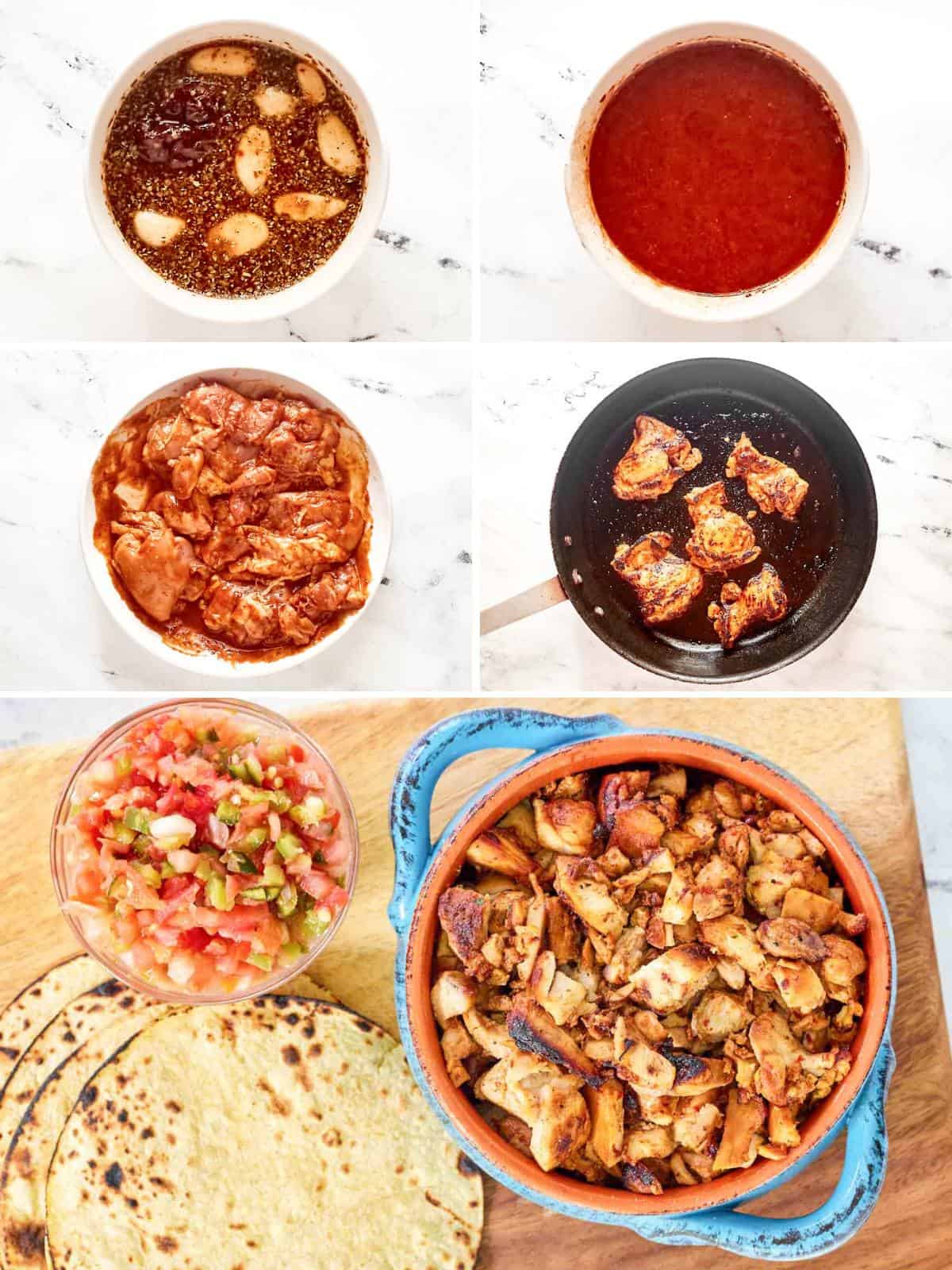 Making and serving Mexican chicken al pastor.