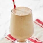 Copycat Arby's jamocha shake served with a straw.