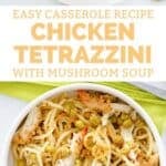 Chicken tetrazzini casserole servings in bowls.