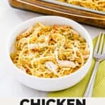 A serving of chicken tetrazzini in a bowl.