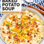 A bowl of baked potato soup.