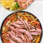 Copycat Chili's steak fajitas and toppings.