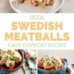 Copycat IKEA Swedish meatballs and sauce on a plate and in a bowl.