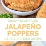 Crispy homemade deep fried jalapeƱo poppers with cheddar and cream cheese.