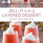 Jell-O 1-2-3 layered dessert in four glasses.