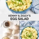 Copycat Kenny & Ziggy's egg salad ingredients and the salad in a bowl.