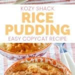 Bowls of copycat Kozy Shack rice pudding topped with cinnamon.