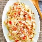 Copycat Luby's skillet cabbage on a platter.