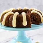 Copycat Nothing Bundt Cakes chocolate chocolate chip bundt cake with cream cheese frosting.
