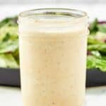 Copycat Olive Garden salad dressing in a glass jar.
