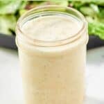 A jar of copycat Olive Garden salad dressing.