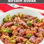 Copycat Panda Express stir-fried black pepper sirloin steak and vegetables.