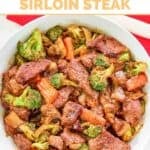 Copycat Panda Express black pepper sirloin steak and veggies in a bowl.