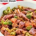 Copycat Panda Express black pepper sirloin steak in a bowl.