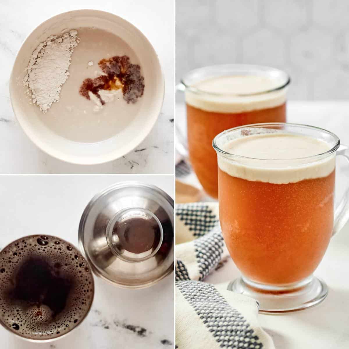 Making butterscotch cream soda with coconut foam topping.