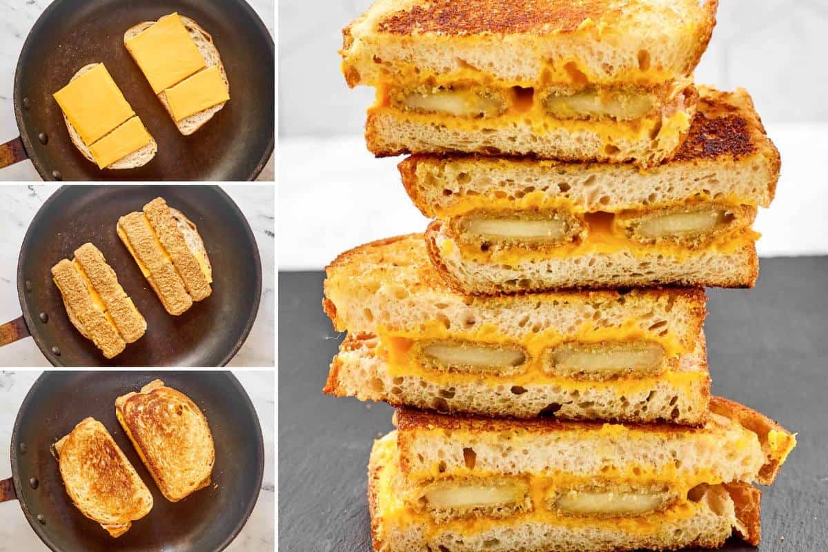 Making a grilled cheese sandwich with fried cheese sticks.