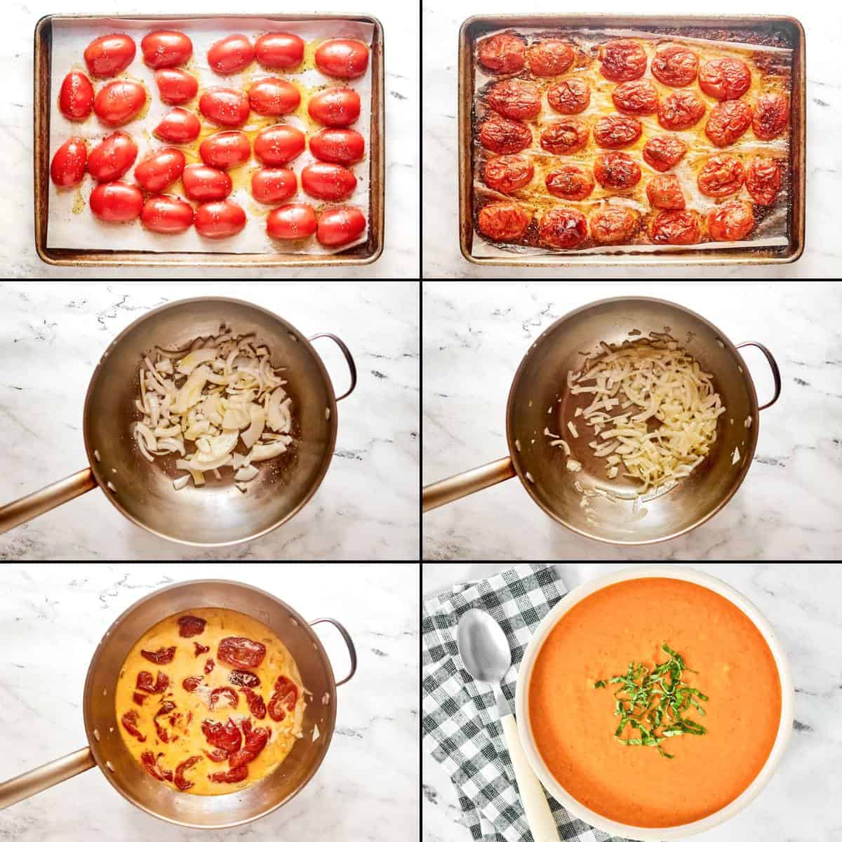 Making soup with roasted tomatoes and cream.