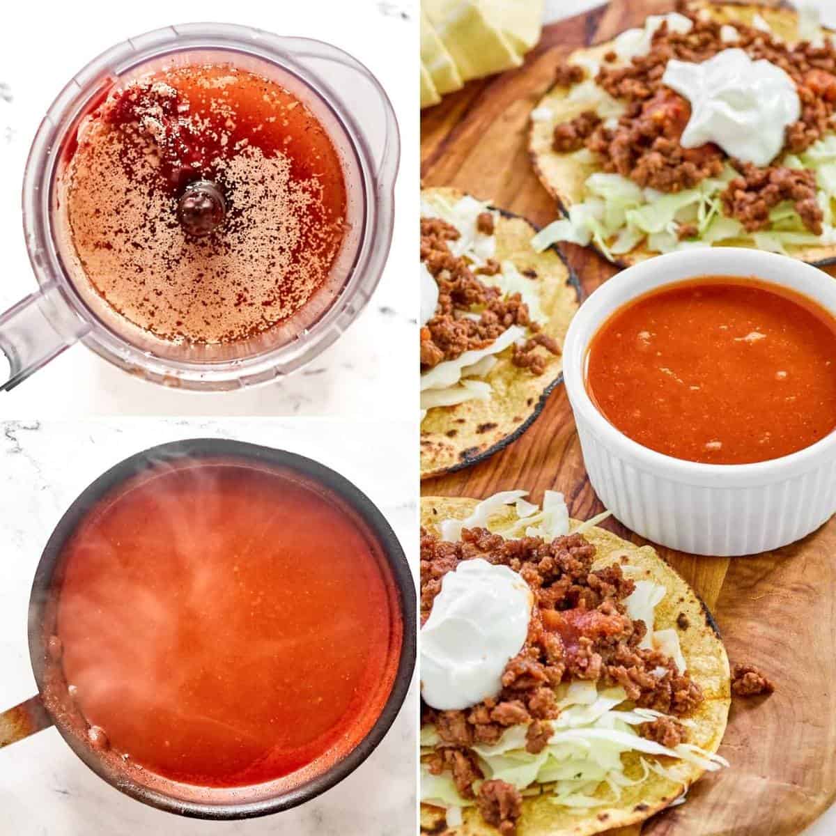 Making spicy tomato jalapeno hot sauce and serving it with tostadas.