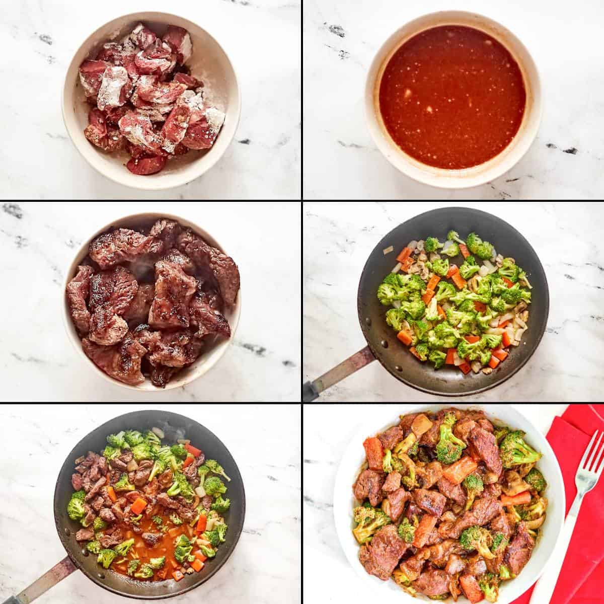 Making stir-fried steak and vegetables with black pepper sauce.