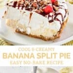 Slices of no-bake banana split pie.