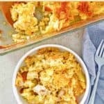 Copycat Cracker Barrel chicken casserole in a bowl and baking dish.