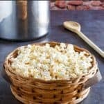 Homemade kettle corn in a basket.