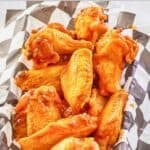 Homemade crispy and buttery Louisiana hot sauce wings.