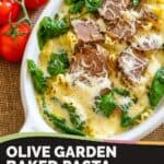 Copycat Olive Garden baked pasta romana with beef and tomatoes.