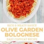 Copycat Olive Garden Bolognese sauce served over spaghetti.