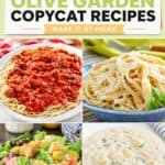 Copycat Olive Garden bolognese, pasta, salad, and gnocchi soup.