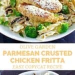 Copycat Olive Garden parmesan crusted chicken fritta and broccoli over pasta.