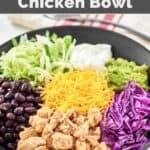 Copycat Taco Bell cantina chicken bowl with rice, guacamole, sour cream, cheese, and black beans.