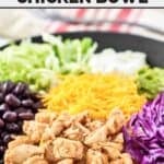 Copycat Taco Bell cantina chicken bowl with rice, cheese, black beans, guacamole, and sour cream.