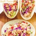 Two folded and one open copycat Taco Bell cantina chicken soft tacos.