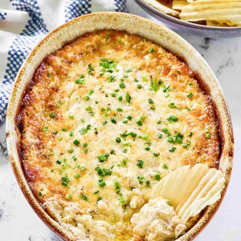 Hot dip with onion and cheese.