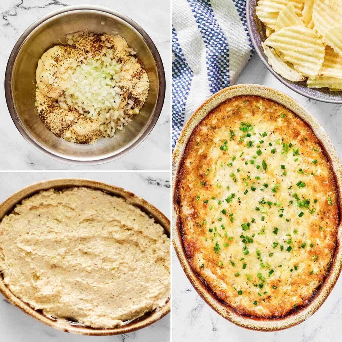 Making baked onion dip with cheese.