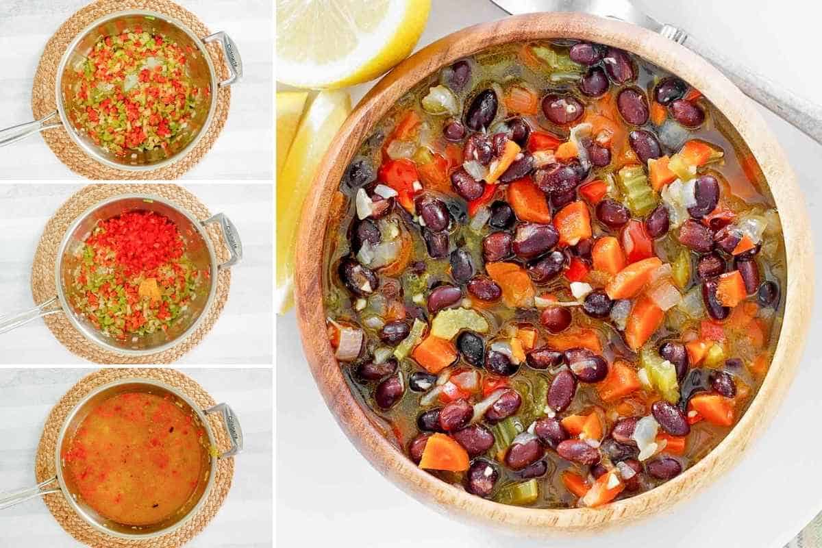 Making black bean and vegetable soup.