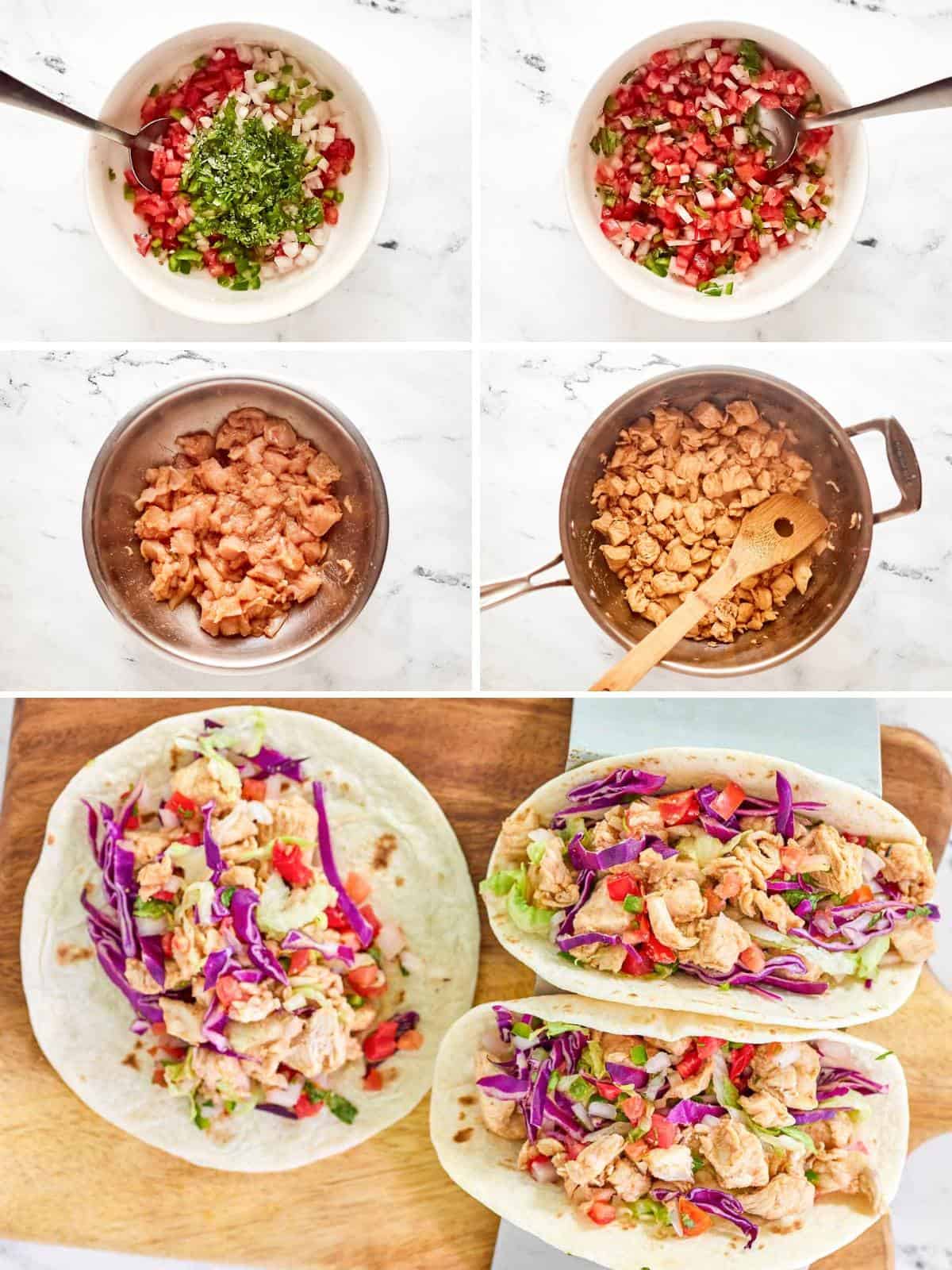 Making pico de gallo and Mexican seasoned chicken, and soft tacos with them.
