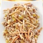 Creamy American chop suey on a platter.