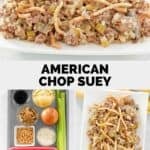 Creamy American chop suey and the ingredients to make it.