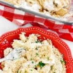 Cheesy tuna noodle casserole with breadcrumb topping.