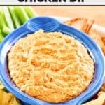 Copycat Hooters Buffalo chicken dip in a small serving dish.